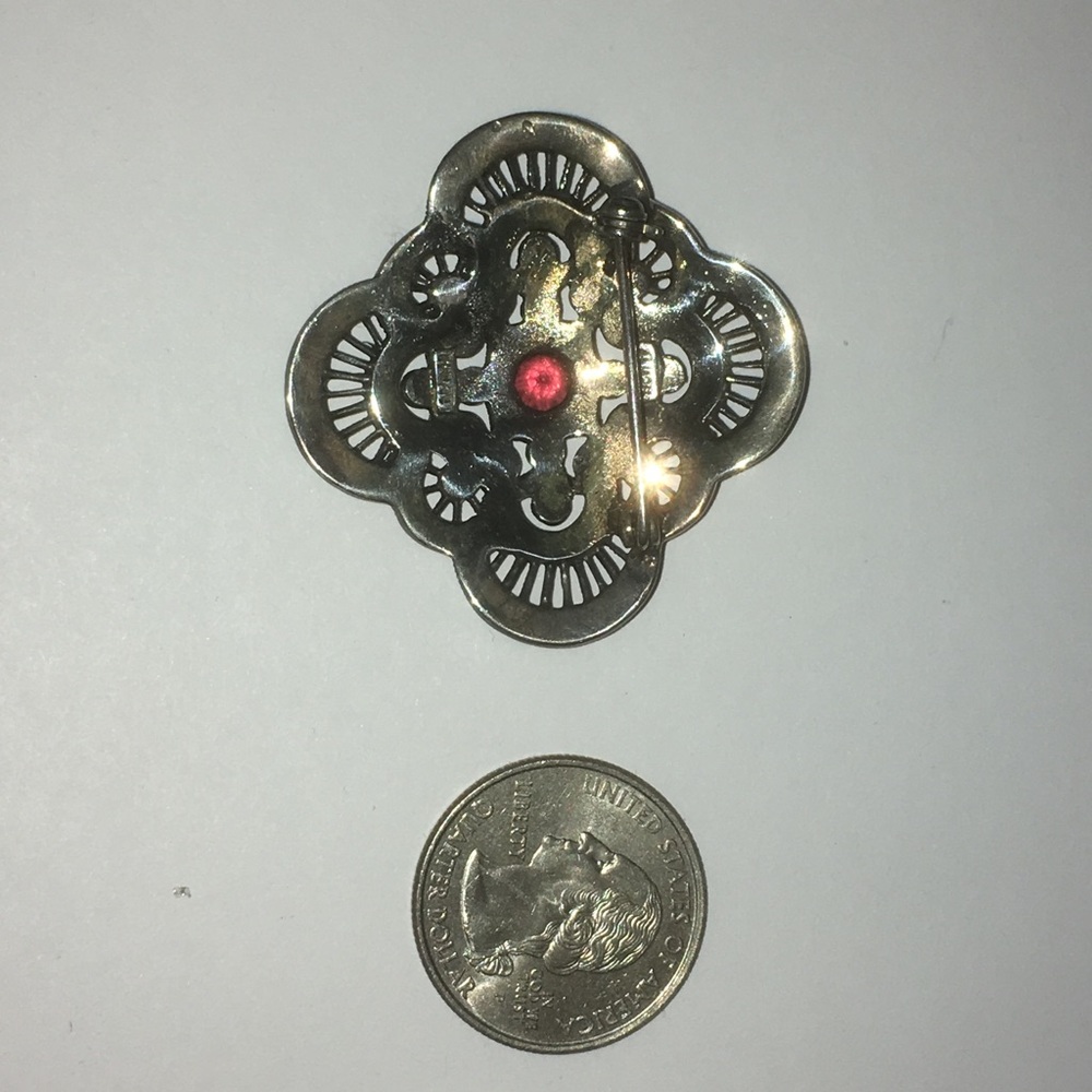Marcasite Pin with Ruby colored stone